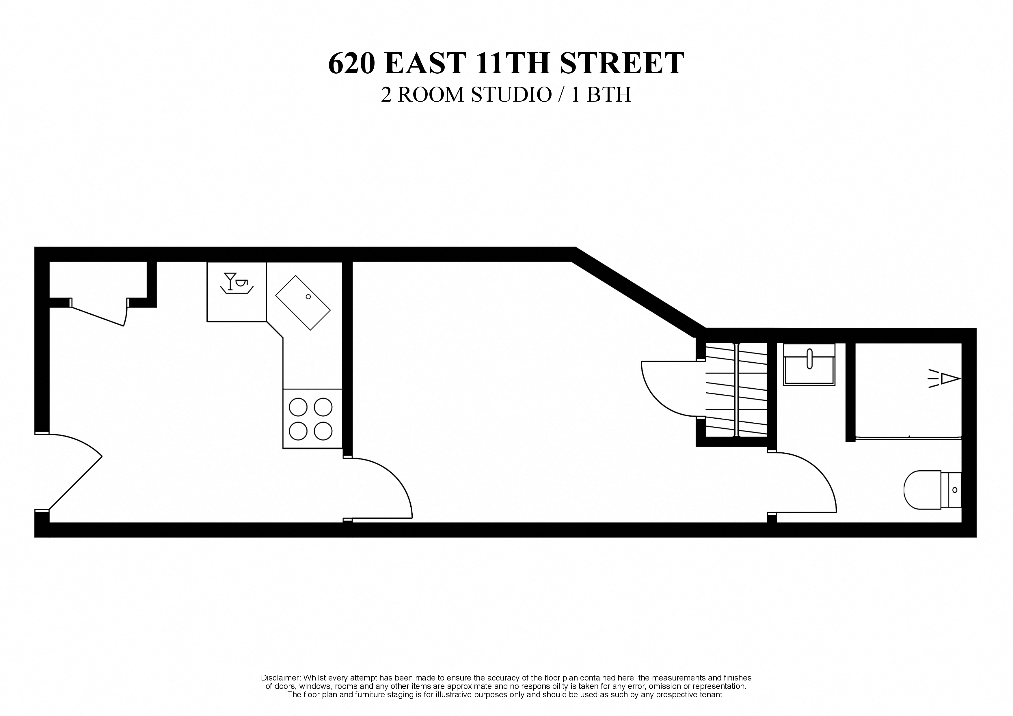 Floor plan for studio, 1 bath